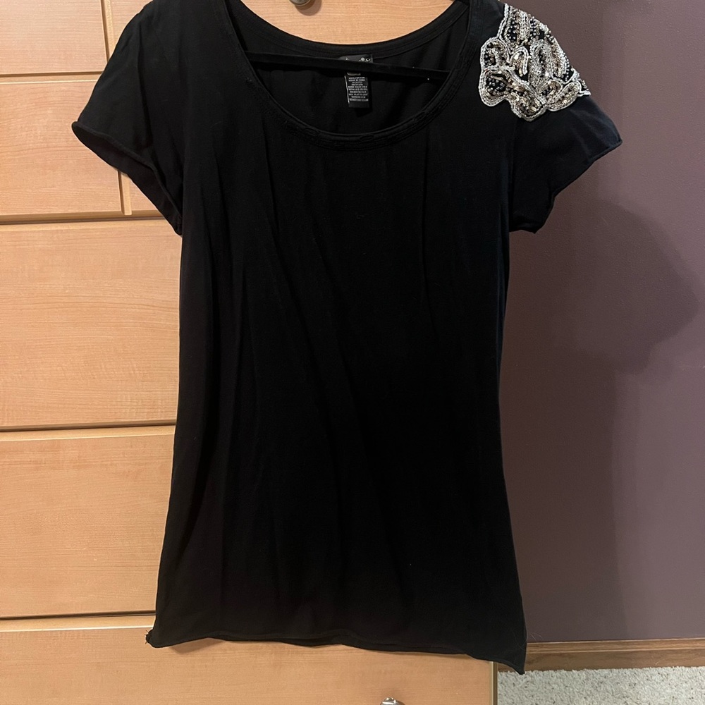 Black Embellished Women's Tee